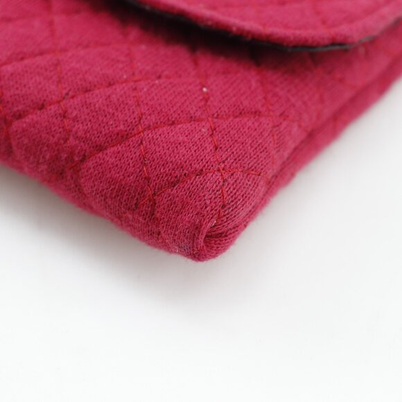 CHANEL Chain Pouch Micro Cotton Red Snap Button Women's - Picture 4 of 8